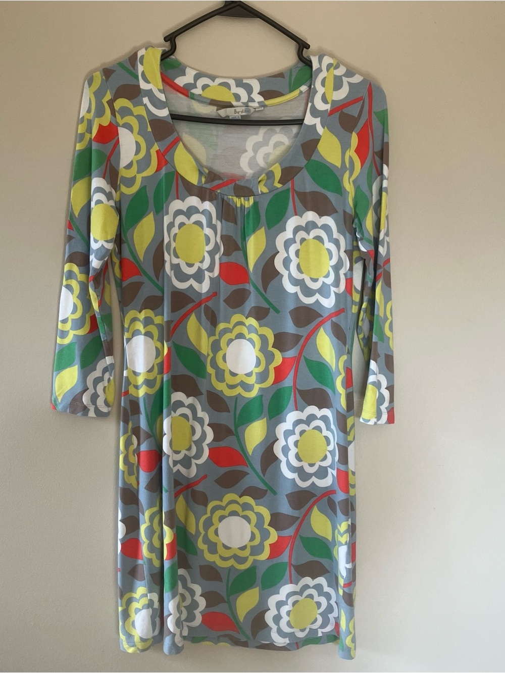 Boden Gray Floral Tunic Dress with Yellow, Green & Red Accents